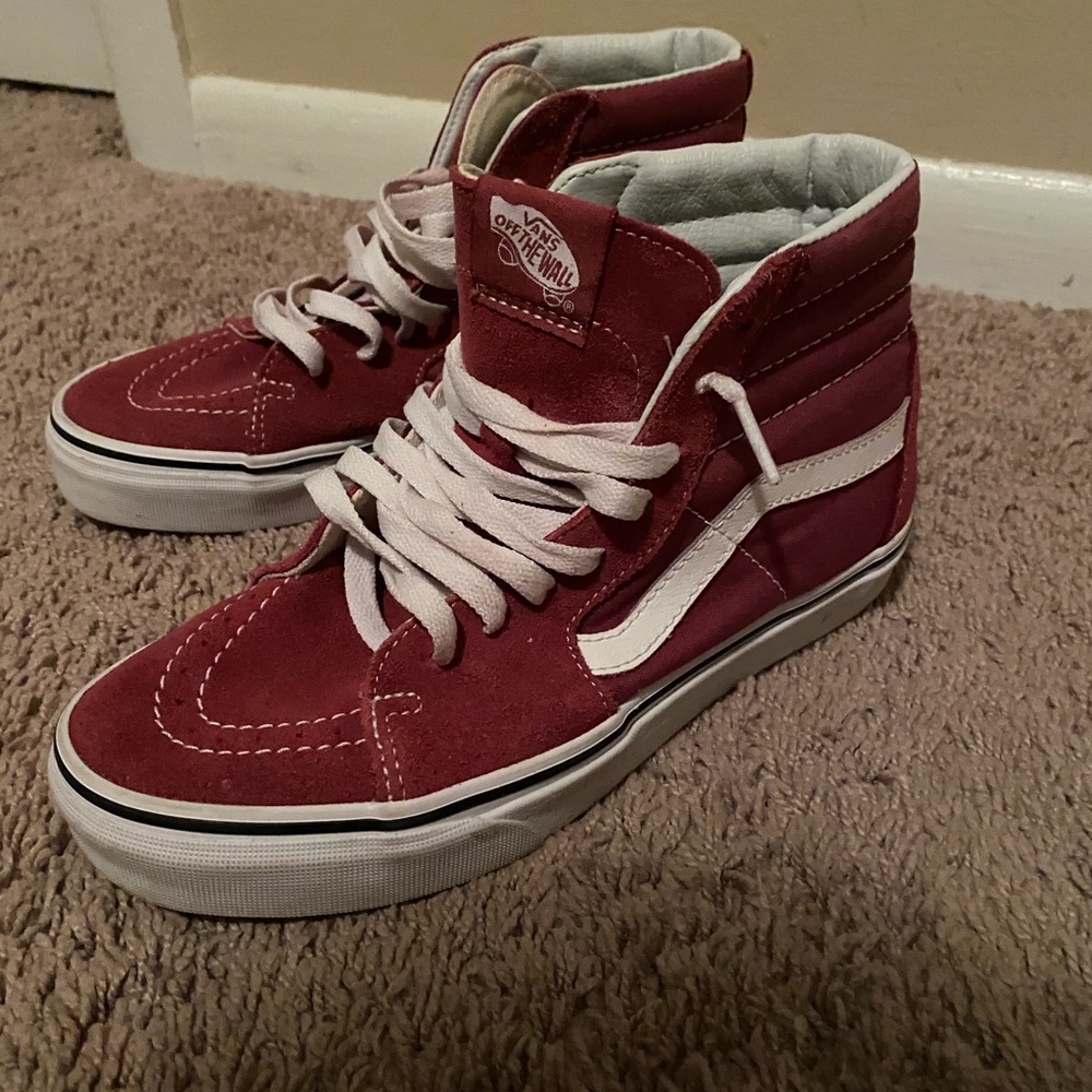 burgundy high top vans womens